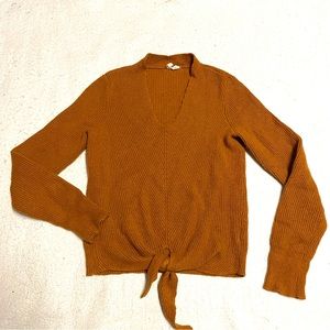 Anthropologie - Moth Small Women’s Sweater Brown  Knit V Neck Front Tied Soft